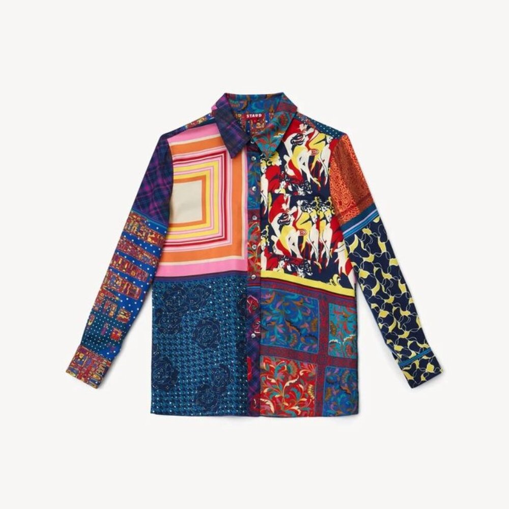 Staud Patchwork Button Down Shirt - Size L - image 2